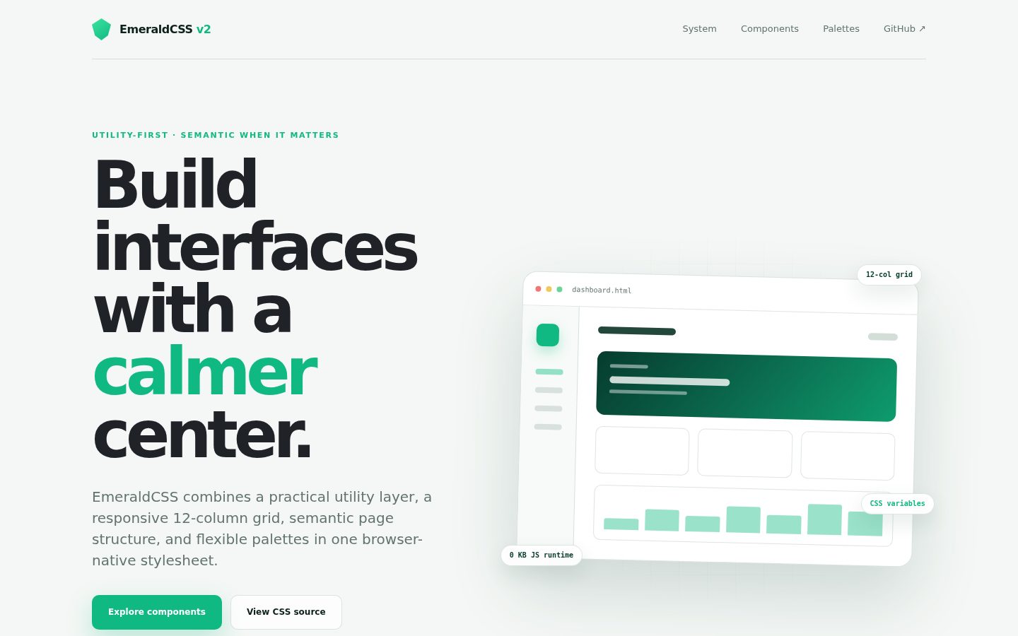 EmeraldCSS showcase home page